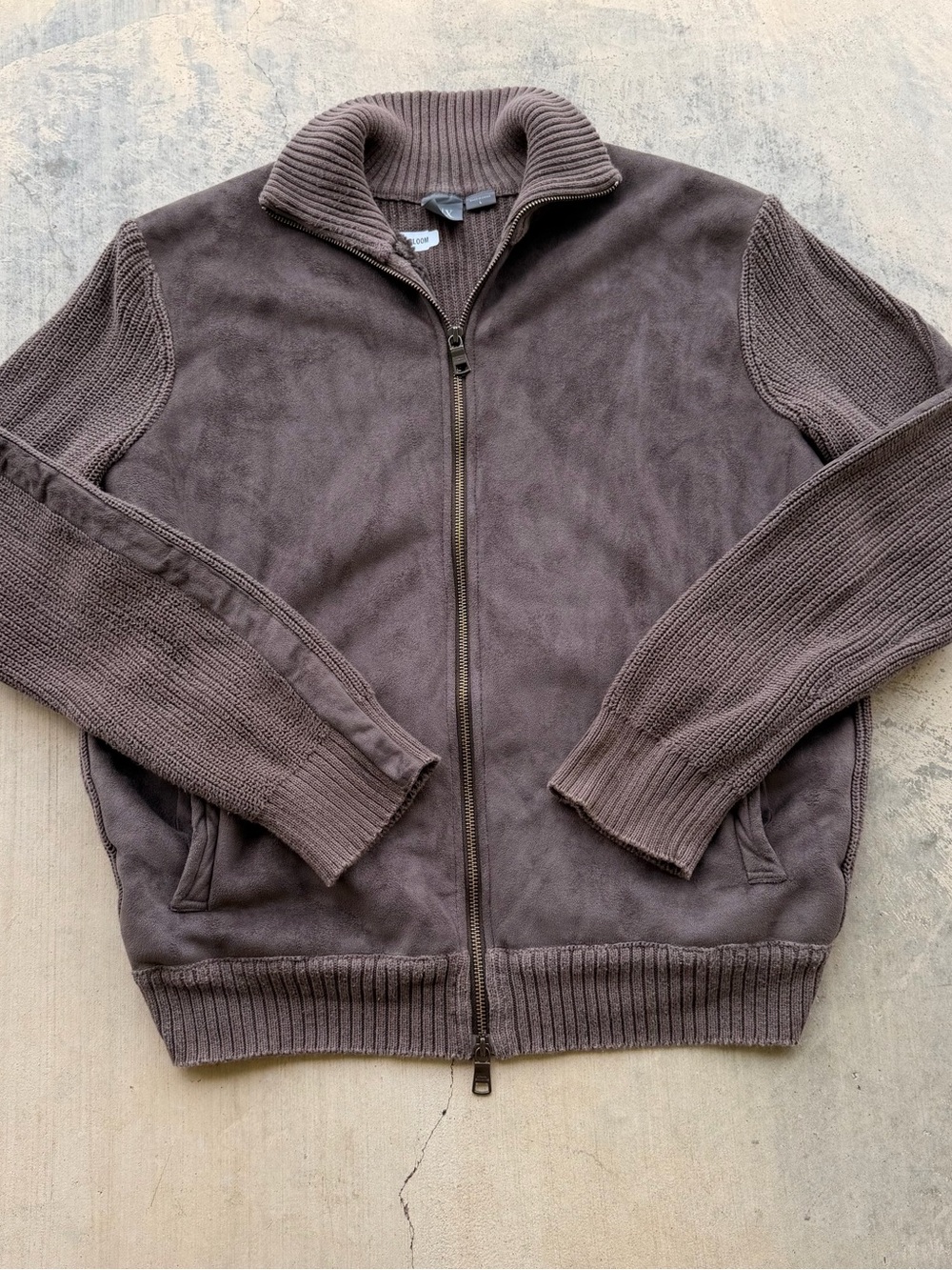 Armani Exchange Men's Dark Brown Full-Zip Knit Jacket
